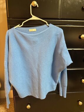 Nine West Sky Blue Ribbed Boatneck Sweater